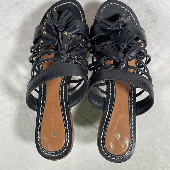 Leifsdottir Olli Wood Wedges Black Tassel Strappy Platform Sandal EU 38 US 7-7.5 - Picture 10 of 11